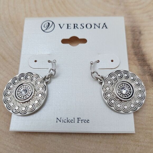 Brand New Versona Silver Pattern Round Earrings - Picture 3 of 8